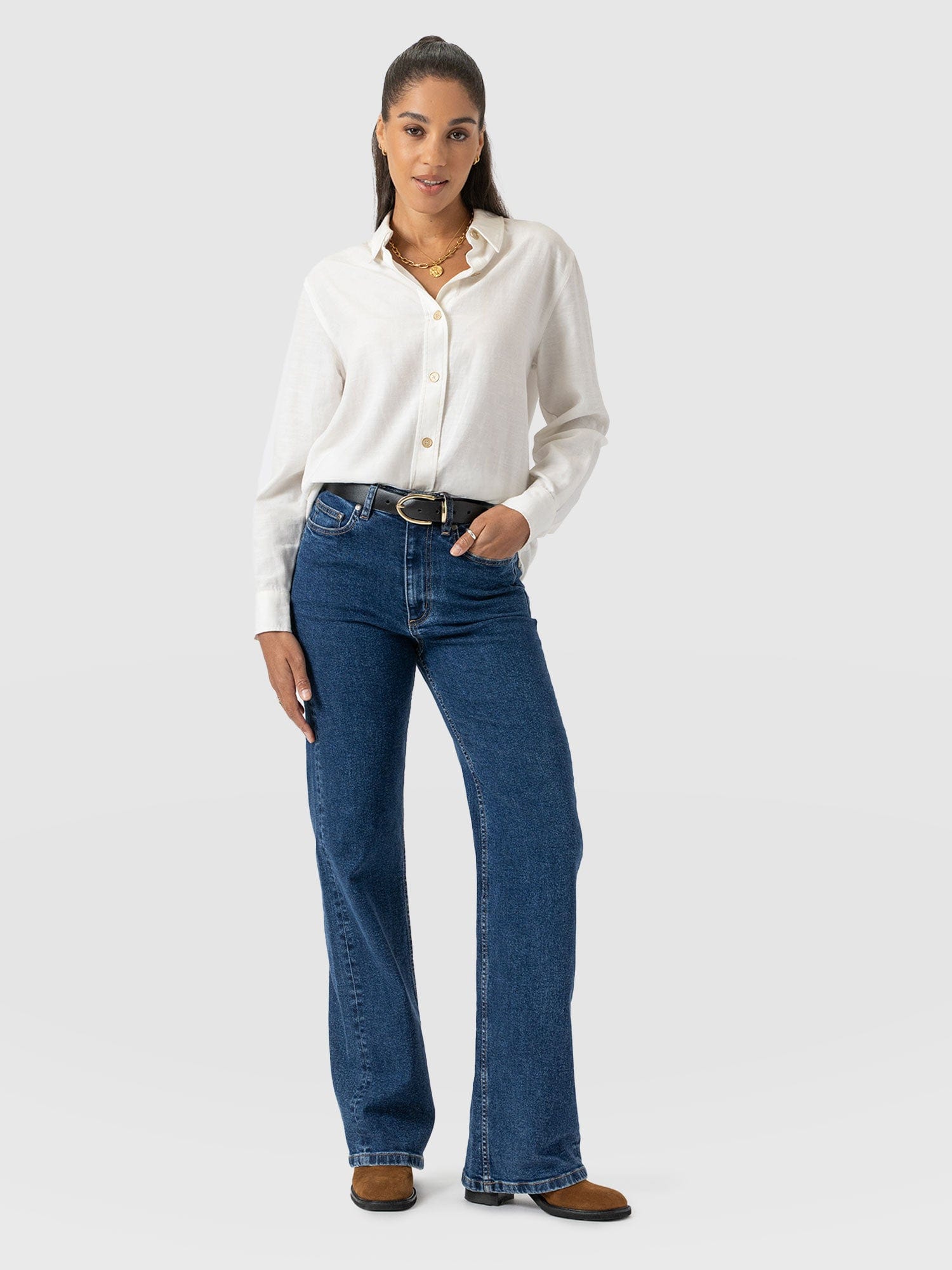 Wide Leg Jean - Mid Blue-Regular - Women's Jeanss | Saint + Sofia® EU